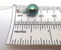 14k Gold 8.8MM Tahitian Black Pearl Pendant with Emeralds (#J3646)