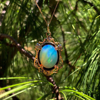 14k Yellow Gold 5.14ct Genuine Natural Opal Filigree Pendant w/ Flowers (#J5720)