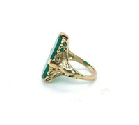 14k Yellow Gold Genuine Natural Chrysoprase Green Onyx Filigree Ring (#J5358)