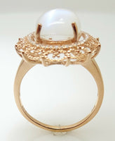 14K Rose Gold 3.83ct Genuine Natural Moonstone Ring with Diamonds (#J3318)