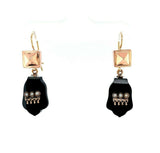 14k Rose Gold Victorian Black Onyx and Pearl Drop Earrings (#J5493)