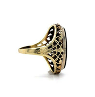 14k Yellow Gold Filigree Genuine Natural Black Onyx Ring (#J5446)