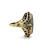 14k Yellow Gold Filigree Genuine Natural Black Onyx Ring (#J5446)