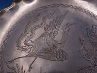 Chinese Export Sterling Silver Serving Plate Footed Dragon & Phoenix (#6924)