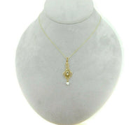 10k Yellow Gold Victorian Lavaliere Pendant with Pearl and Diamond (#J4539)