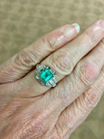 18k White Gold 1.70 Carat GIA Genuine Natural Emerald and Diamond Ring (#J5199)