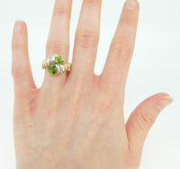14k Gold Trillion Cut Genuine Natural Peridot and Diamond Bypass Ring (#J4241)