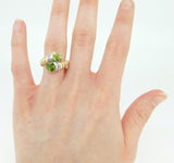 14k Gold Trillion Cut Genuine Natural Peridot and Diamond Bypass Ring (#J4241)