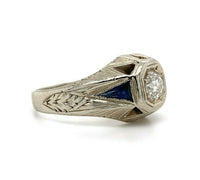14k White Gold Art Deco .36ct Diamond Men's Ring (#J5549)