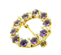 14k Yellow Gold Victorian Amethyst and Pearl Circle Pin (#J4438)