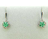 14k White Gold Genuine Natural Emerald and Diamond Drop Earrings (#J5072)