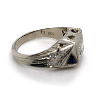 18k White Gold Art Deco Men's Diamond and Sapphire Ring Jewelry (#J5593)