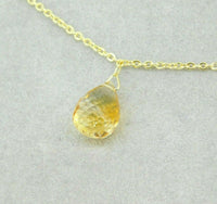 14k Yellow Gold 34 Carat Briolette Genuine Natural Citrine Necklace (#J4483)