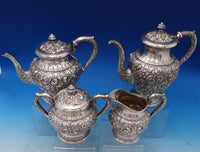 Repousse by Kirk Sterling Silver Tea Set 4pc Hand Decorated #474 (#7371)