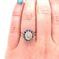 14k Yellow Gold Genuine Natural Moonstone Ring with Sapphire Halo (#J5844)