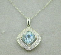 14k White Gold 1.36ct Genuine Natural Aquamarine and Diamond Pendant (#J2099)