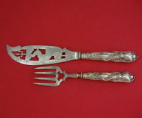 English Victorian Silverplate Fish Serving Set 2pc HH with Dolphin Fish Pierced
