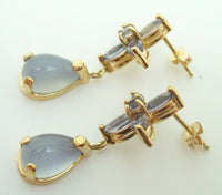 14K Gold Genuine Natural Chalcedony and Tanzanite Dangle Earrings (#J3086)