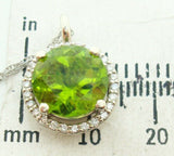 14K Gold 4.41ct Brilliant Cut Genuine Natural Peridot Pendant w/ Diamond #J2856