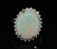 14k Gold Australian Genuine Natural Opal and Diamond Ring Size 4.25 (#J6349)