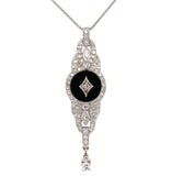 Genuine Natural Black Onyx and Diamond Platinum Pendant Necklace (#J5641)