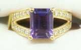 14K Gold Emerald Cut 1.40ct Genuine Natural Amethyst Ring with Diamonds (#J2363)