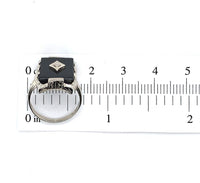 14k White Gold Rectangle Genuine Natural Black Onyx Ring with Diamond (#J5821)