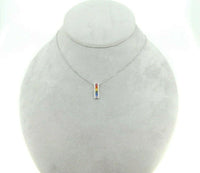 14k White Gold Princess Cut Rainbow Sapphire and Diamond Pendant (#J4447)