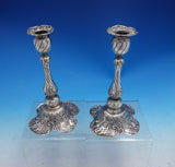 Dutch .800 Silver Candlestick Pair Repoussed Cherubs and Flowers 7 1/4" (#4071)