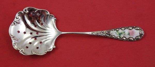 Stuart by Campbell Metcalf Sterling Silver Nut Spoon enameled flower 5 1/2"