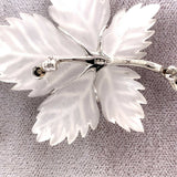 14k White Gold Carved Genuine Natural Rock Crystal Leaf Pin w/ Diamond (#J5537)