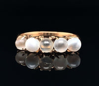 14k Yellow Gold Antique Five Genuine Natural Moonstone Band Ring (#J5694)