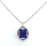 10k White Gold Art Deco Genuine Natural Lapis Lazuli Pendant Jewelry (#J5317)