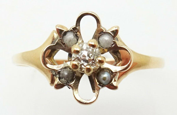 Victorian 10k Rose Gold .12ct Diamond Ring with Pearl (#J3296)