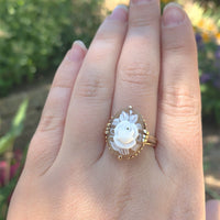 10k Yellow Gold Genuine Natural Shell Cameo Ring Carved with a Rose (#J6216)