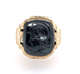 10k Yellow Gold Men's Genuine Natural Hematite Carved Intaglio Ring (#J5551)