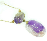 14K Gold Art Deco Carved Genuine Natural Amethyst Necklace (#J4516)