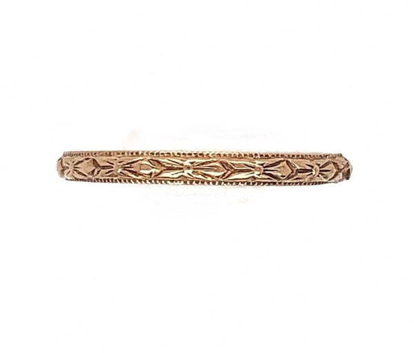 10k Yellow Gold Baby Infant Ring with Floral Pattern and Beaded Edges (#J6190)