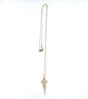 10k Yellow Gold Victorian Diamond and Pearl Lavaliere Pendant (#J5498)