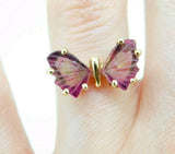 14k Yellow Gold Pink Genuine Natural Tourmaline Butterfly Ring (#J5039)