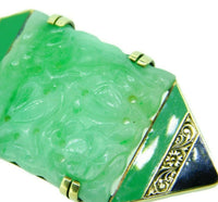 Art Deco 14k Yellow Gold Carved Jade Enamel Pin (#J4703)