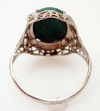 14K Gold Oval Genuine Natural Malachite Filigree Ring (#J2900)