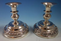 Aztec Rose by Sanborns Mexican Mexico Sterling Silver Candlestick Pair (#1824)