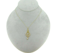 10k Yellow Gold Lavaliere Pendant Diamond Pearls 14k Chain (#J4812)
