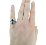 14k White Gold Filigree Amethyst Enamel Ring (#J4721)