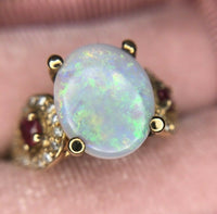14k Yellow Gold Genuine Natural Opal Ruby and Diamond Ring (#J2650)