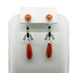 18k Gold Genuine Natural Coral Briolette Diamond and Enamel Earrings (#J4708)