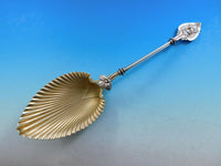 Bird on Nest by Whiting Sterling Silver Berry Spoon Gold Washed Fluted 10 1/4"