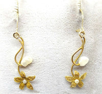Art Nouveau 14k Drop Flower Earrings with Pearls (#J3777)