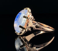 10k Yellow Gold 3.70ct Genuine Natural Rainbow Moonstone Ring Blue Flash #J5841